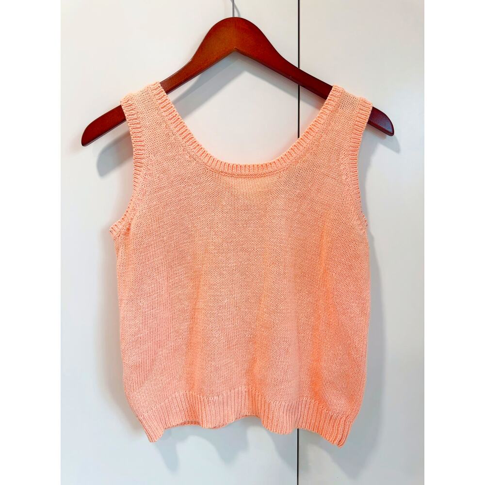Vintage 90s Peach Knit Tank Top Size Small Softgirl Pastel Summer Sweater